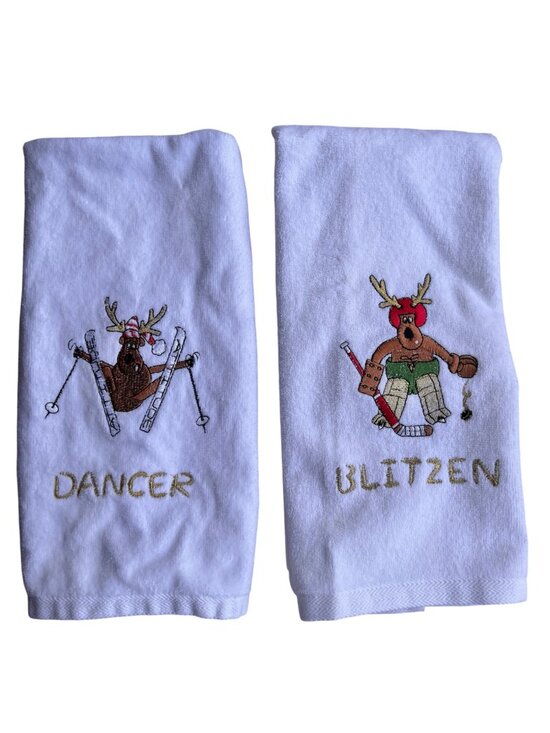 Avanti Other - Avanti Set Of 2 Tea Towels Dancer & Blitzen Embroidered Cotton 26.5x15.5 White